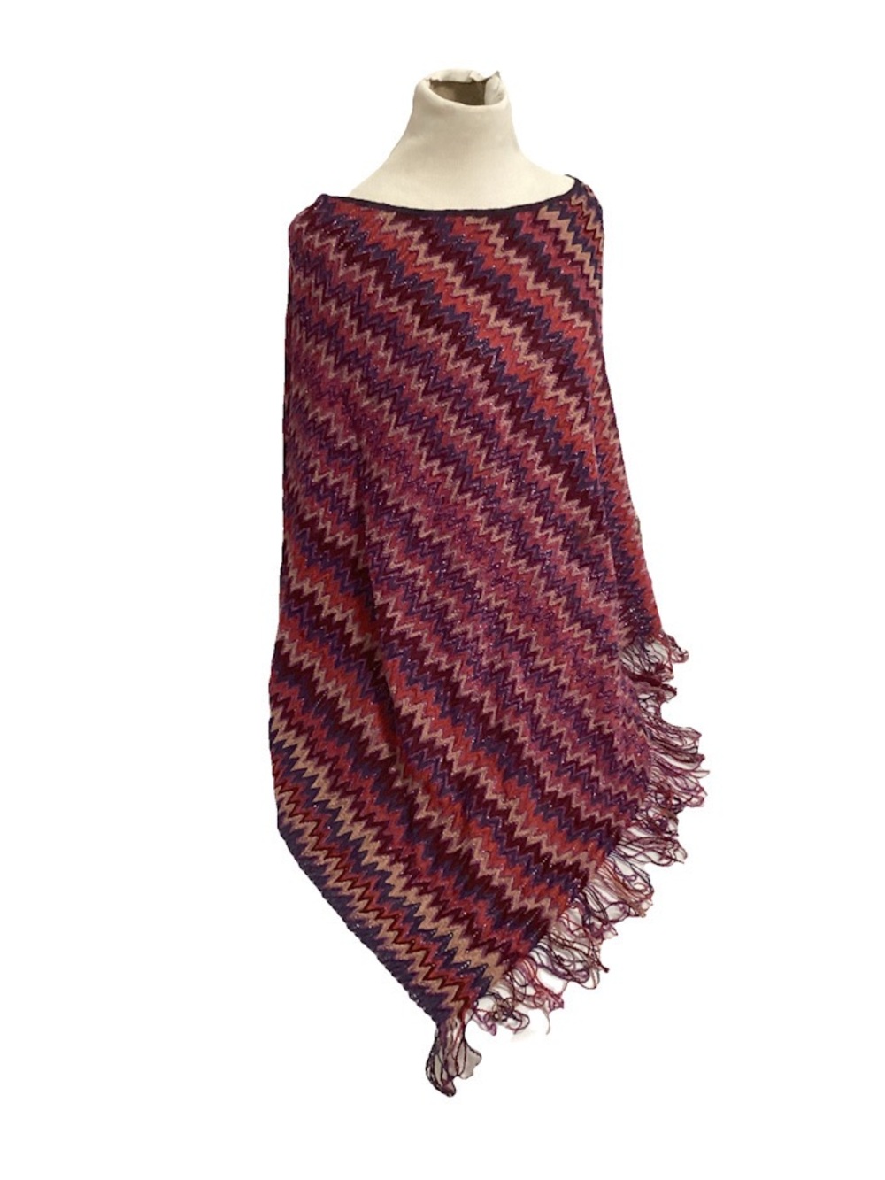 Missoni Zigzag Fringe Knit Wrap in Purple, Red & Tan